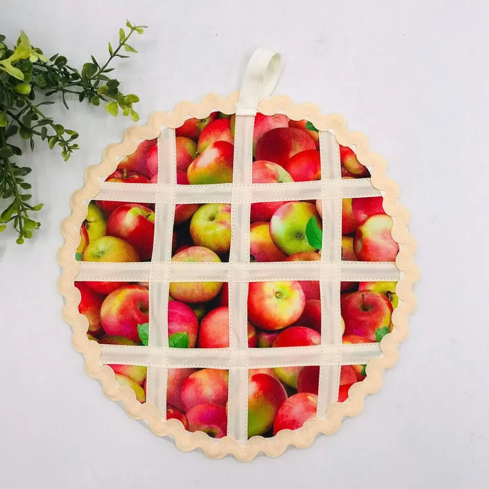 Pie Trivet Hotpad Apple Pie Red Cream Cottage Core Cotton Machine Washable